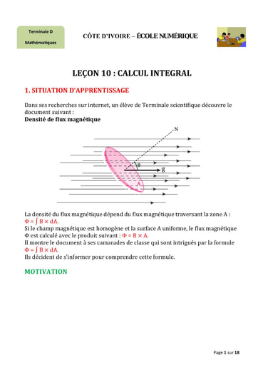 Sujets de Terminale D Mathématique Calcul intégral