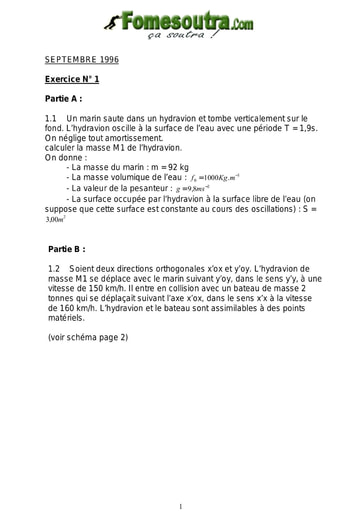 Sujet de Physique chimie ASECNA septembre 1996