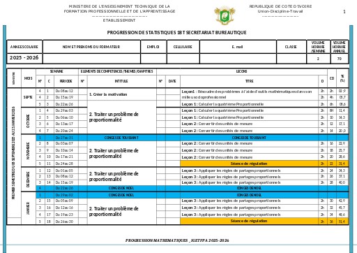 Progression STATISTIQUES 1 BT SEC BUREAUTIQUE 2025 by Tehua