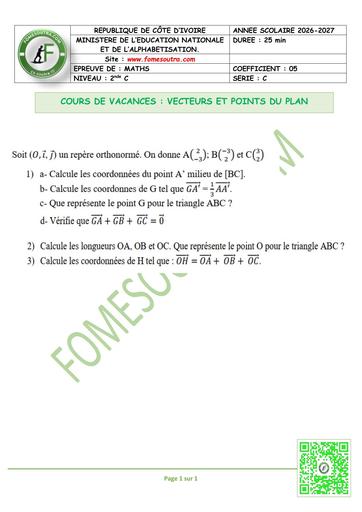 FICHE 3 MATHS 2nde C VECTEURS ET POINTS DU PLAN BY TEHUA