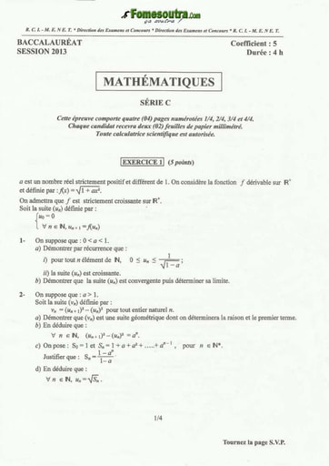 Sujet de Maths BAC C 2013