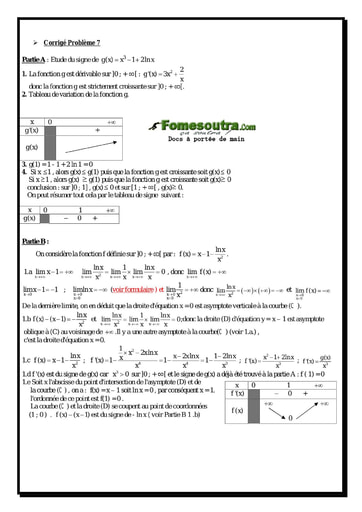 Corrigé Problème (7) Etude d'une Fonction Logarithme Népérienne - Maths Terminale D