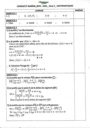 CORRIGÉ BEPC ZONE 2  2026 MATHS by TEHUA