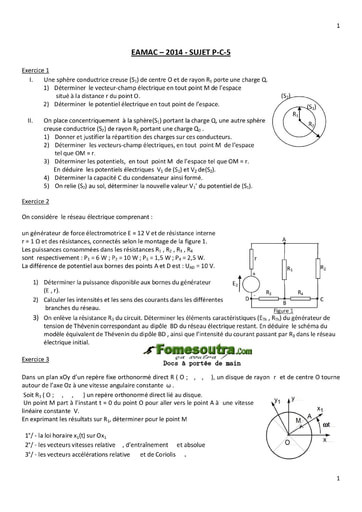 Sujet de Physique Concours EAMAC cycle Contrôleur de la circulation session 2014