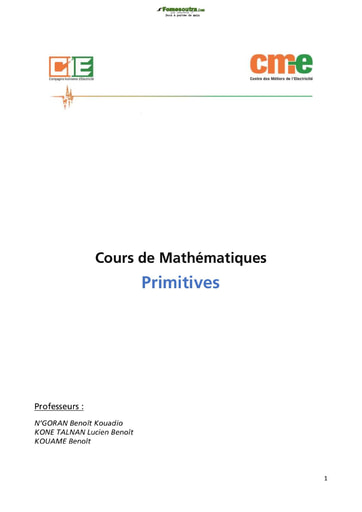 Cours de Mathématique  Primitives