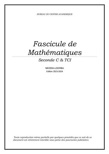 BCA Fascicule de Mathématiques 2nde C et TCI by Tehua