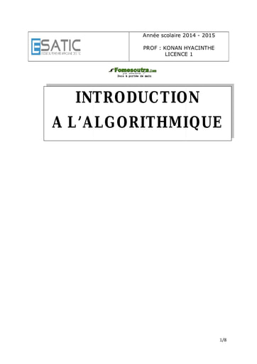 Algorithmique et programmation: Fonctions - Licence 1 ESATIC