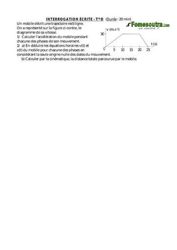 Interrogation (32) de Physique niveau Terminale D