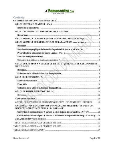 UFHB de Cocody Chapitre 6 lois continues usuelles by Tehua
