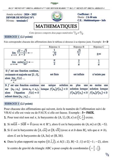 DEVOIR DE MATHS NIVEAU Tle C HINNEH 2025 BY TEHUA