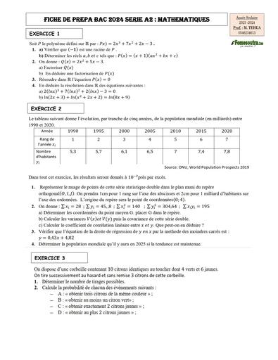 PREPA BAC MATHS SERIE A2 DERNIERE SEANCE by Tehua
