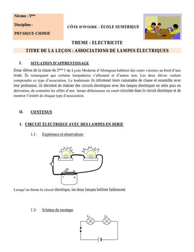 PC 5ème L2 Association de lampes électriques