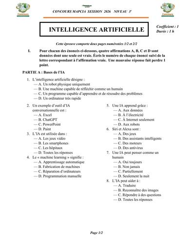 CONCOURS MAPCIA SESSION 2026 INTELLIGENCE ARTIFICIEL NIVEAU 3ième SUJET BY TEHUA pdf