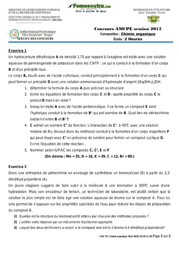 Sujet de Biologie végétale concours AMCPE 2015