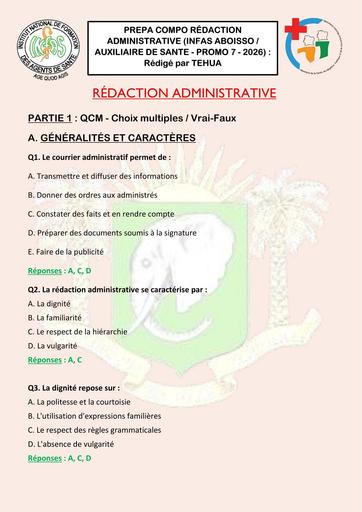 INFAS AS 1 ABOISSO 2026 PREPA COMPO CORRIGE SUR REDACTION ADMINITRATIVE by TEHUA