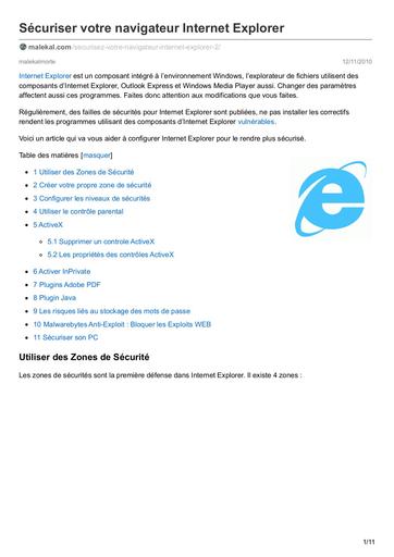 Malekal com Sécuriser votre navigateur Internet Explorer