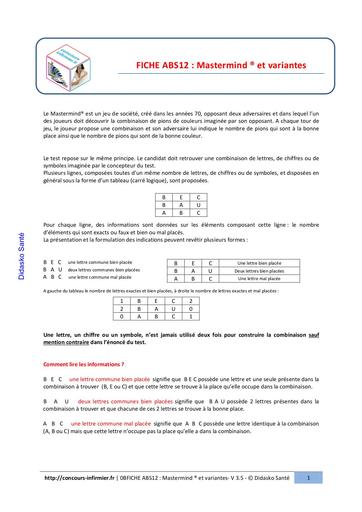 Test psychotechnique IFSI Mastermind et variantes