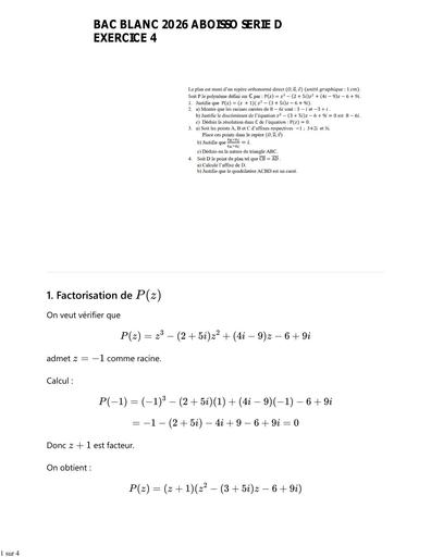SUJETS+CORRECTION NOMBRES COMPLEXES ABOISSO ET GAGNOA (EXAMEN BLANC 2O26 EXO 4)  BY TEHUA