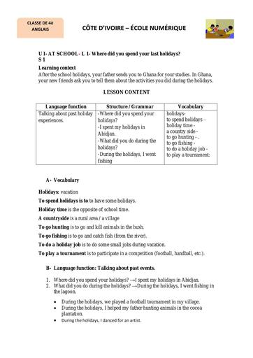 UNIT 1 LESSON 1 4e ANGLAIS