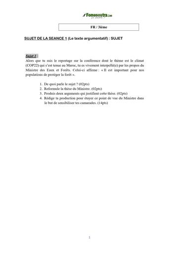COURS DE VACANCES FR 3IEME SUJET 1 (Le texte argumentatif) BY TEHUA