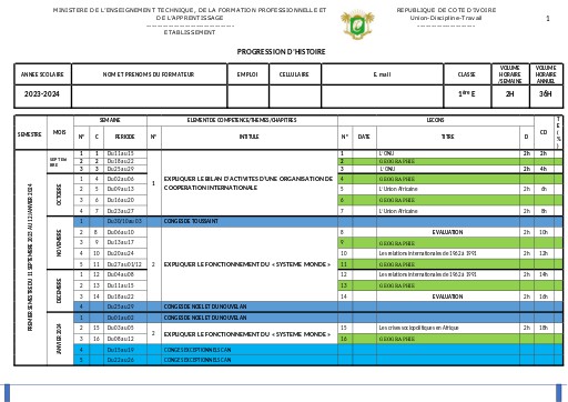 PROGRESSION 2023 2024 HISTOIRE 1ère E