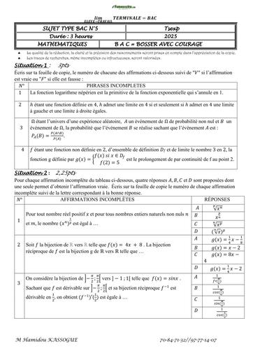PREPA BAC MATHS SERIE D SUJET 2 BY TEHUA