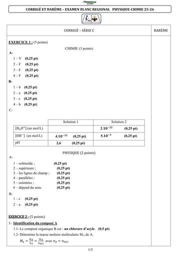 BAC BLANC 2026 DRENA KORHOGO SUJET PC SERIE C (BAREME) by TEHUA