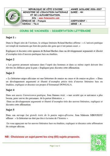 FICHE FINALE FR DISSERTATION LITTTERRAIRE Tle A BY TEHUA
