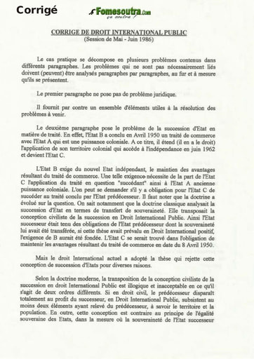 Corrigé de l'épreuve de Droit International Public 1986