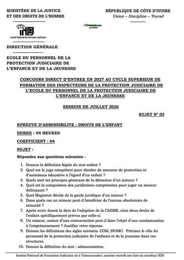 Concours Direct INFJ 2026 CS droit de l'enfant by TEHUA