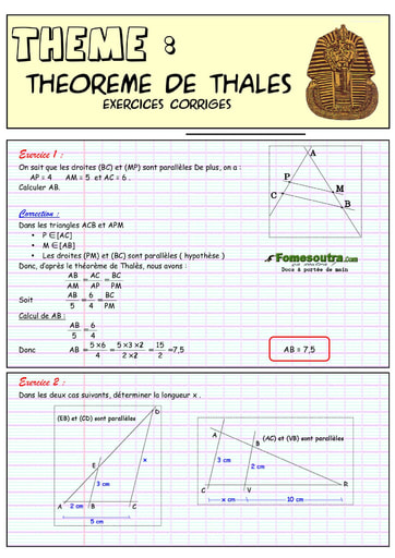 TP corrigé (7) portant sur le théorème de Thalès - Maths niveau 3eme
