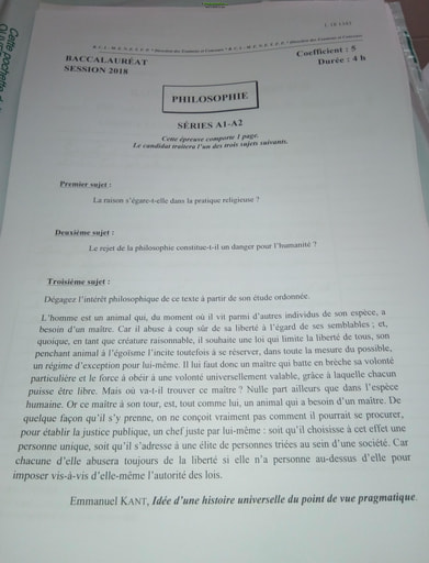 Sujet corrigé et barème de Philosophie BAC A1 A2 2018