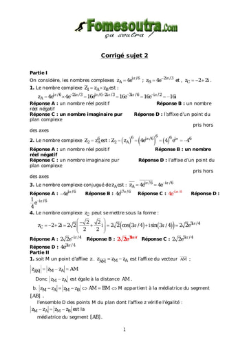 Corrigé TP 2 nombres complexes et transformation du plan maths niveau Terminale D