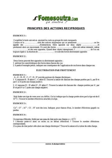 TP de physique sur les principes des actions réciproques niveau 3eme