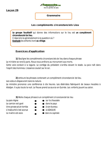 Les compléments circonstanciels Lieu - Cours CM1