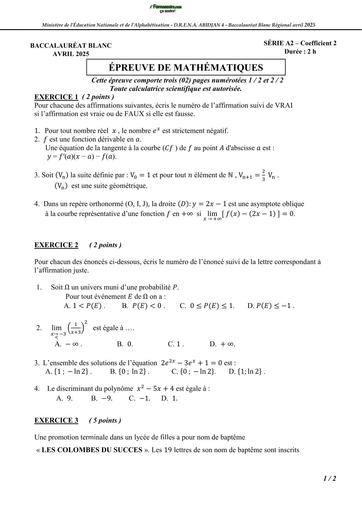 BAC BLANC MATHS série A2 2025 DREN ABIDJAN 4 by TEHUA