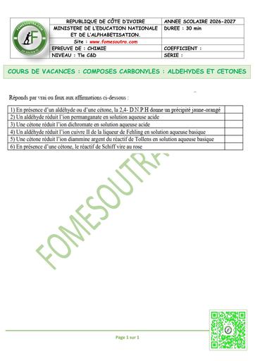 FICHE 2 chimie Tle C&D COMPOSES CARBONYLES ALDEHYDES ET CETONES by TEHUA