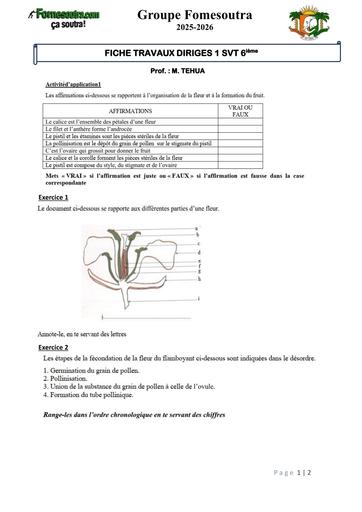FICHE TRAVAUX DIRIGES 1 SVT 6ième by Tehua