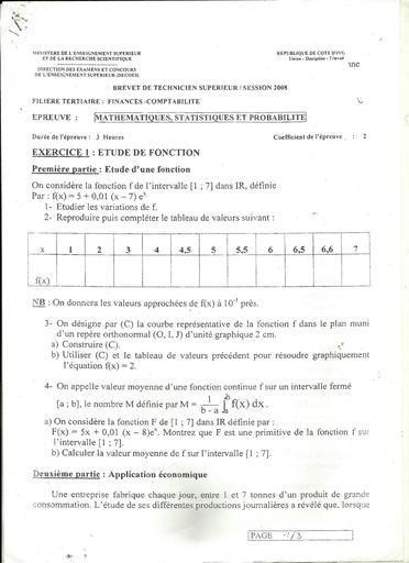 Examen BTS Tertiaire 2008 math statistque proba FC0c