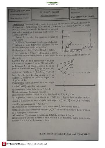 Sujet de Physique-Chimie Terminale D 2023