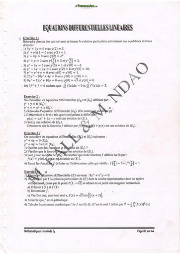 Fiche de travaux dirigés quation differentielle Tle S by TEHUA