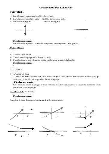 Corrigés Leçon 13 LES LENTILLES MINCES