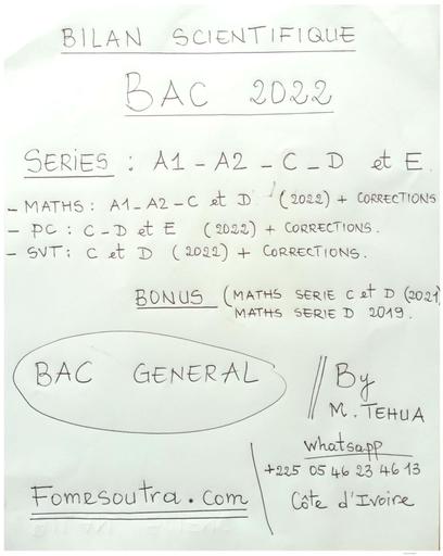 BILAN SCIENTIFIQUE BAC 2022 (MATHS PC ET SVT) BONU MATHS 2021 2019 by m.Tehua