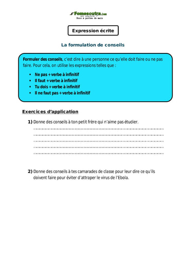 La formulation de conseils - Cours CE1