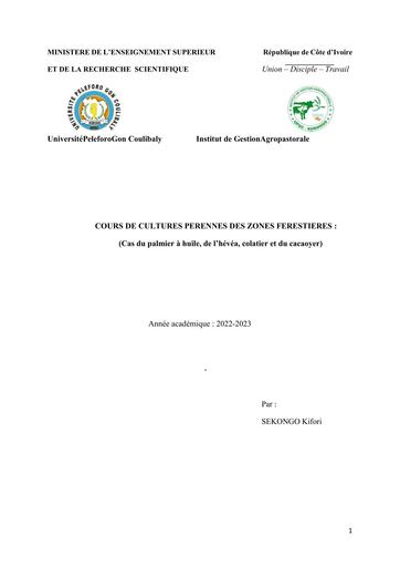 Cultures perennes des zones forestières  L2 AGRI (IGA/UPGC) By SN