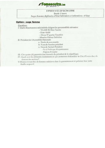 Sujet de ECM Infirmiers-Infirmières INFAS 1998