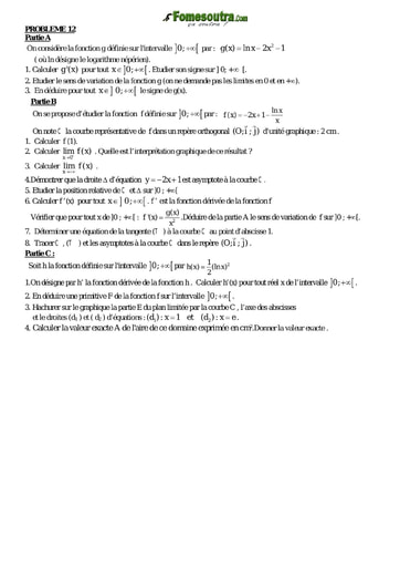 Problème 12 de maths niveau Terminale scientifique et BTS