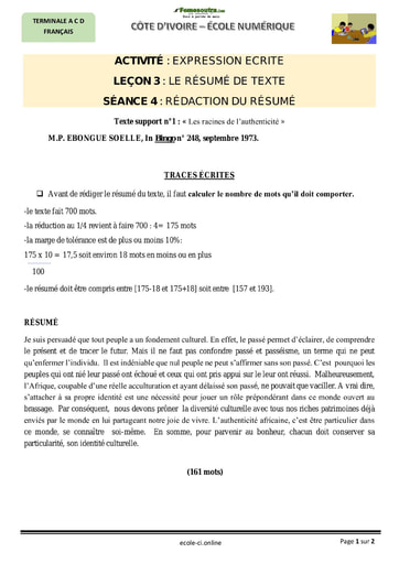 Résumé de texte ( Rédaction du résumé de texte)