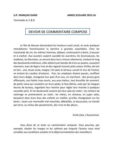 DEVOIR UP Français CC Tle By Tehua