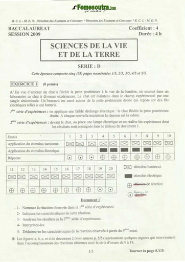 Sujet de SVT BAC D 2009